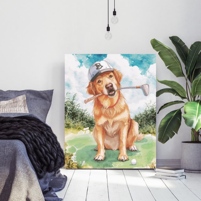 Vattenfärg Söt Golden Retriever Golf Poster (Skapare uppladdad)