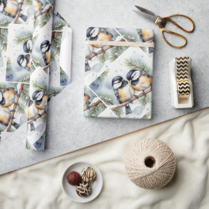 Vattenfärg Söt Liten Talgoxe Fågel Natur Presentpapper