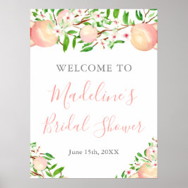 Vattenfärg Söt Persika Bröllop Baby Shower Välkomm Poster