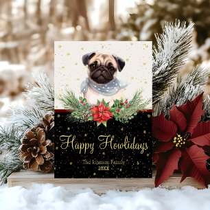 Vattenfärg Söt Pug Hund Glad Jul Julkort