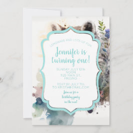 Vattenfärg Söt Tvättbjörn Vårblommor        Inbjudningar