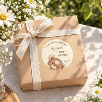 Vattenfärg Söt Unge Björn Tack Babyfirande Runt Klistermärke