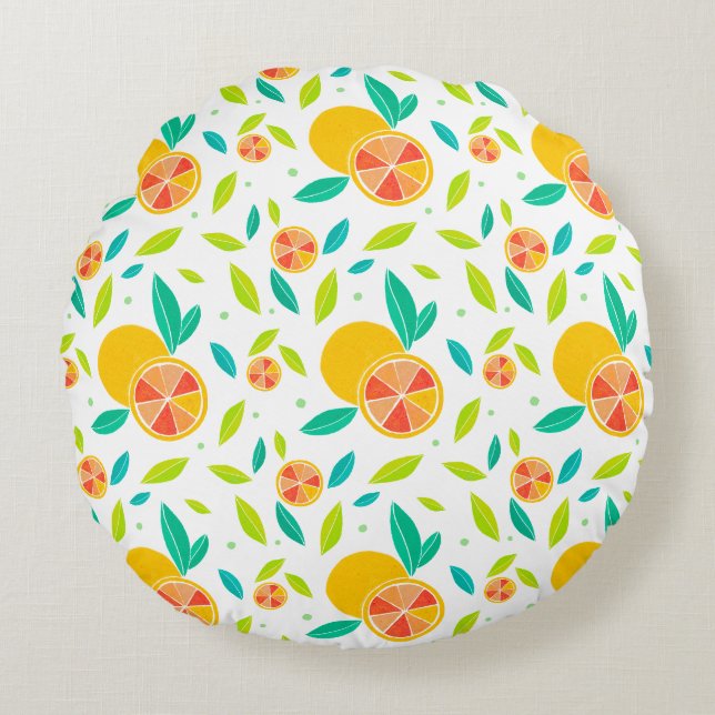 Vattenfärg Söta Orangar Mönster Rund Kudde (Framsidan)