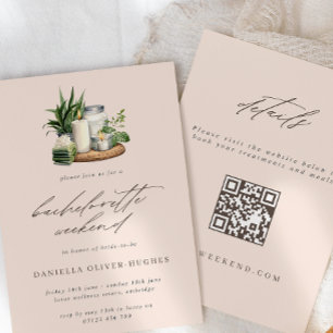 Vattenfärg Spa Bachelorette Helg QR-kod Inbjudningar