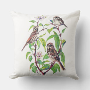 Vattenfärg Sparrow Bird Family Nature Art Utomhuskudde