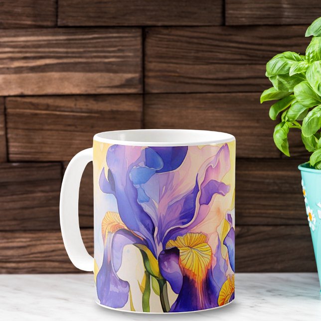 Vattenfärg Springtime Lila Irises Ceramic Mugg (Skapare uppladdad)