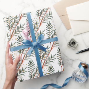 Vattenfärg Spruce Träd Grenar och Guld Stänk Presentpapper