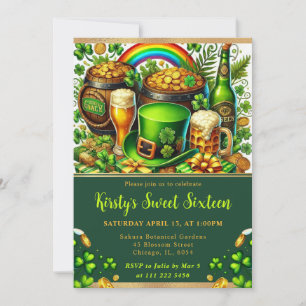 Vattenfärg St Patrick's Day Sweet Sixteen Inbjudningar