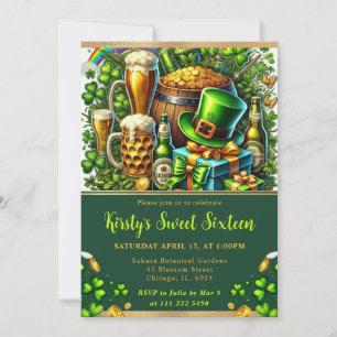 Vattenfärg St Patrick's Day Sweet Sixteen Inbjudningar
