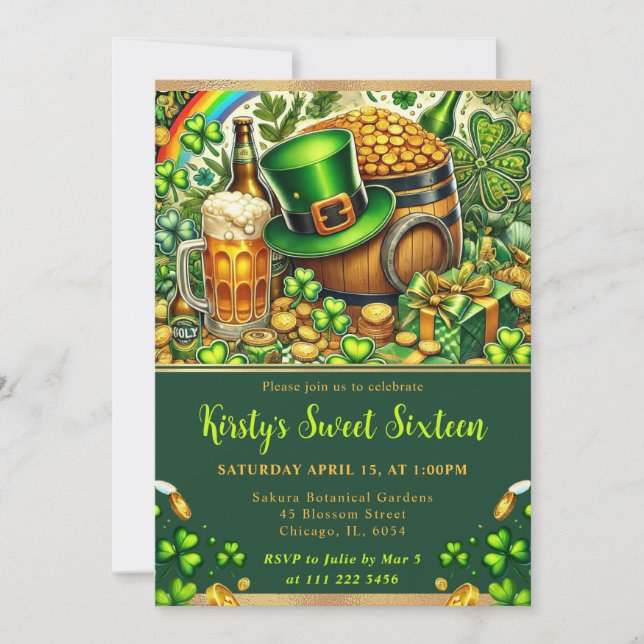 Vattenfärg St Patrick's Day Sweet Sixteen Inbjudningar (Framsida)