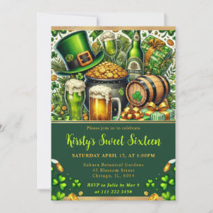 Vattenfärg St Patrick's Day Sweet Sixteen Inbjudningar
