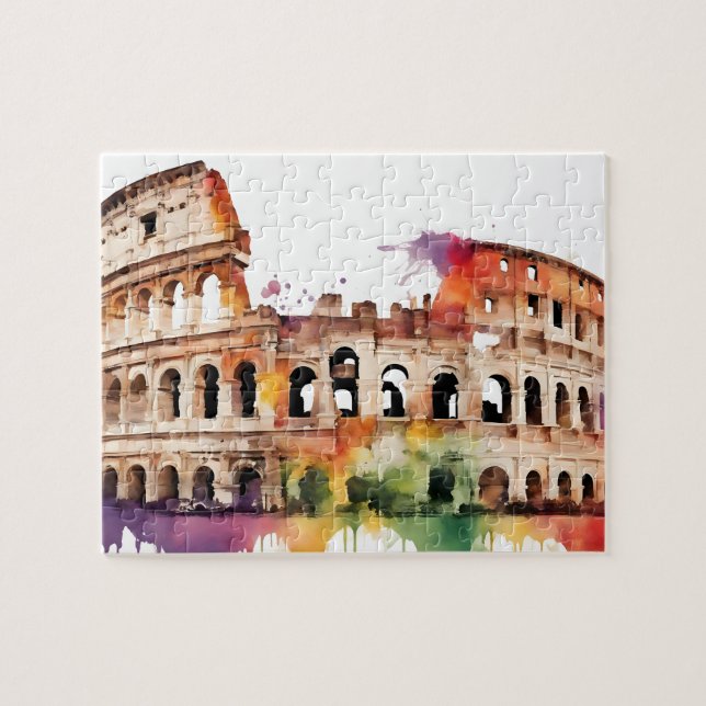 Vattenfärg Stänk Rom Colosseum Pussel (Horisontell)