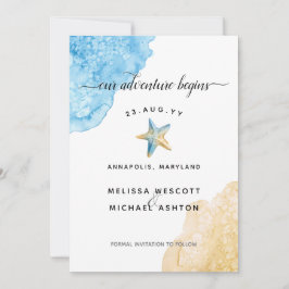 Vattenfärg Starfish Beach Modern Coastal Bröllop Spara Datumet