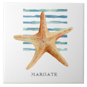 Vattenfärg STARFISH Coastal Beach MARGATE Kakelplatta