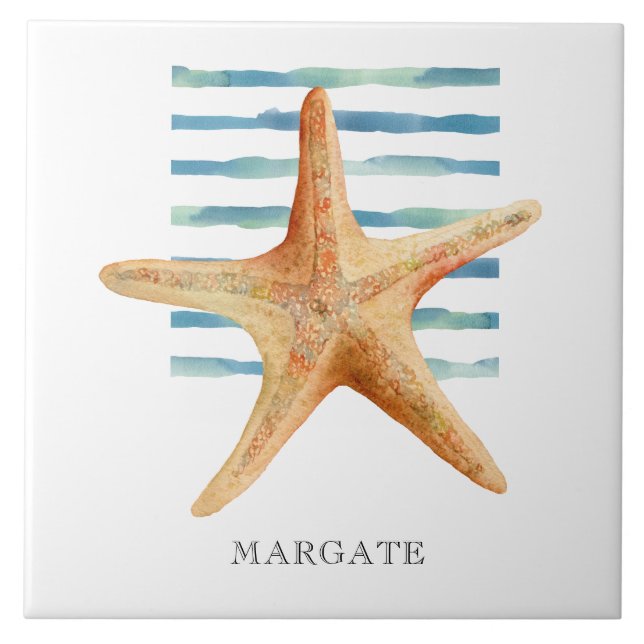 Vattenfärg STARFISH Coastal Beach MARGATE Kakelplatta (Framsidan)