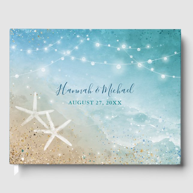 Vattenfärg Starfish Ocean Elegant Beach Wedding Gästböcker (Framsida)