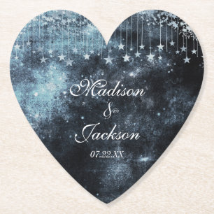 Vattenfärg Starry Night Celestial Bröllop Monogram Underlägg Papper