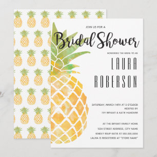 Vattenfärg stencil ananas   Brida Shower Inbjudan