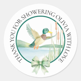Vattenfärg Sticker för Mallard Anka Baby Shower Runt Klistermärke