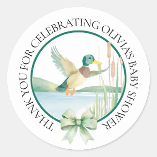 Vattenfärg Sticker för Mallard Anka Baby Shower Runt Klistermärke