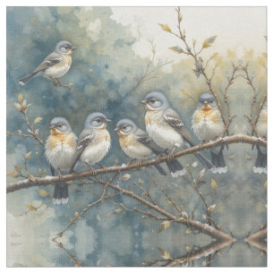 Vattenfärg Stil Collage Collection of Cute Birds Tyg