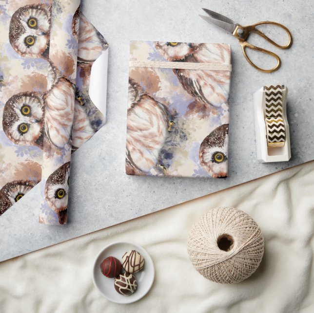 Vattenfärg Stil Cute Little Uggla Bird Nature Art Presentpapper (Hantverk)