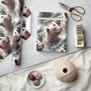 Vattenfärg Stil Grizzly Bear Wildlife Animal Art Presentpapper
