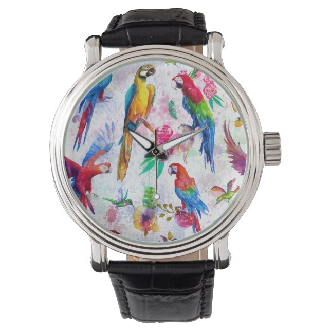 Vattenfärg Stil Parrots Armbandsur (Framsida)