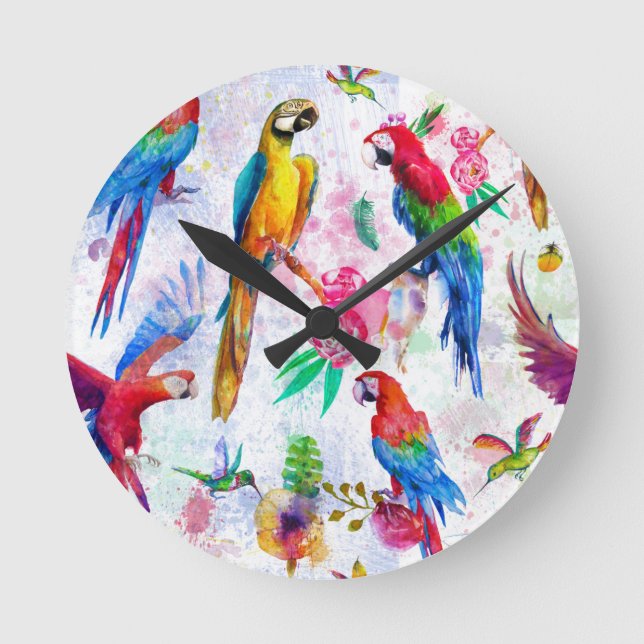 Vattenfärg Stil Parrots Rund Klocka (Framsida)