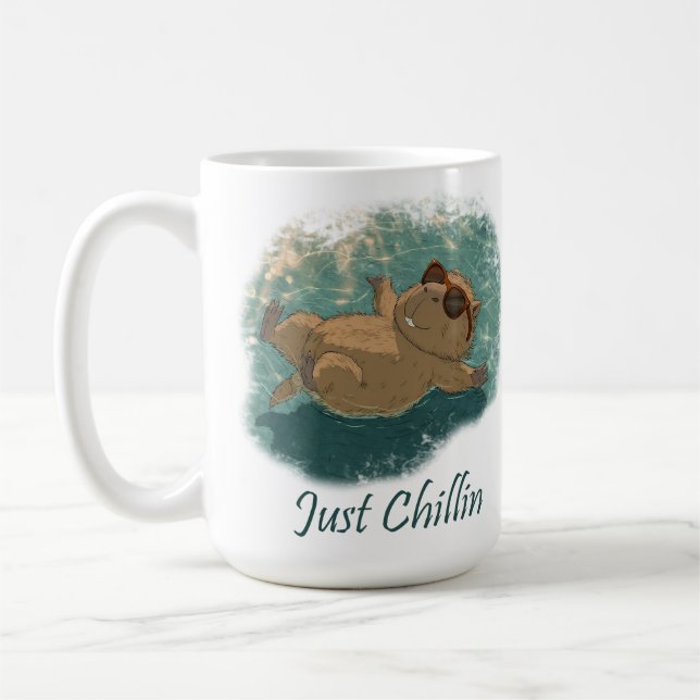 Vattenfärg Stil Rolig Capybara Bara Chillar Citat Kaffemugg (Vänster)