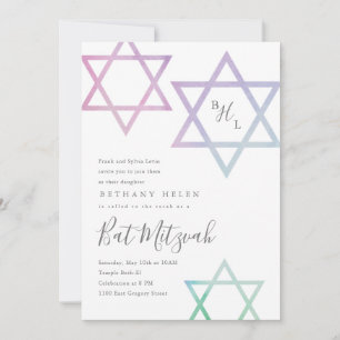 Vattenfärg stjärna av David Bat Mitzvah-inbjudan Inbjudningar