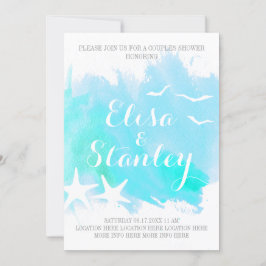 Vattenfärg, stjärnfisk, bröllop par dusch inbjudningar