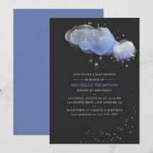 Vattenfärg stjärnor natt himmel baby shower inbjud
