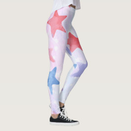 Vattenfärg Stjärnor Patriotiska 4:e Juli Leggings