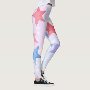 Vattenfärg Stjärnor Patriotiska 4:e Juli Leggings
