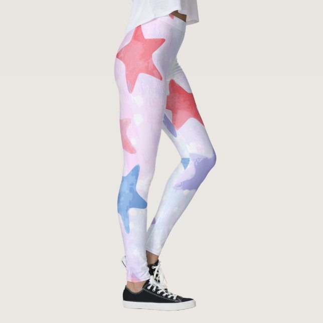 Vattenfärg Stjärnor Patriotiska 4:e Juli Leggings (Höger)
