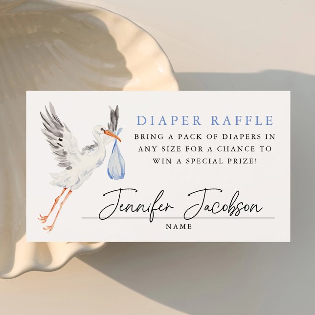 Vattenfärg Stork Blue Baby Shower Diaper Raffle Tilläggskort (Skapare uppladdad)
