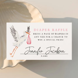 Vattenfärg Stork Rosa Bebisbad Diaper Lotteri Tilläggskort