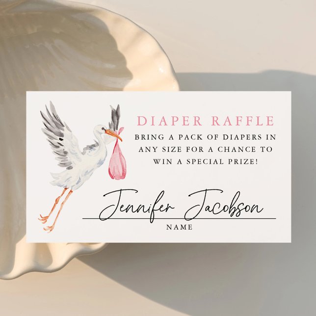 Vattenfärg Stork Rosa Bebisbad Diaper Lotteri Tilläggskort (Skapare uppladdad)