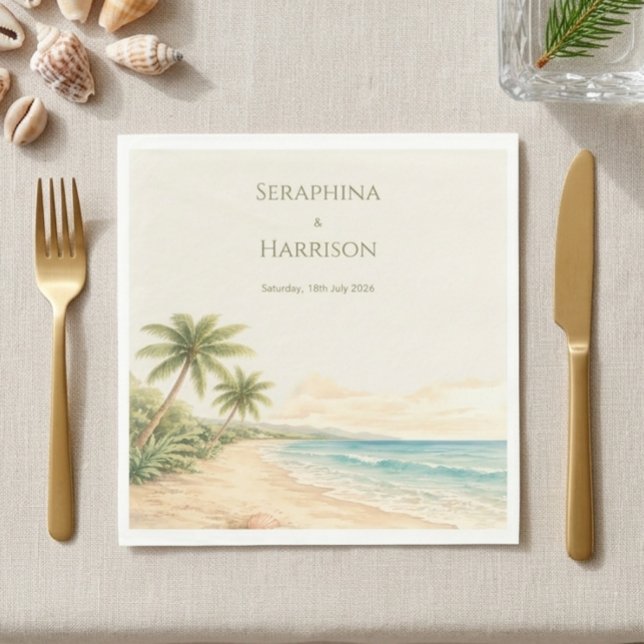 Vattenfärg Strand Bröllop Destination Kust Pappersservett (Skapare uppladdad)