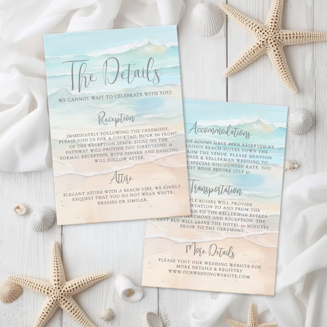 Vattenfärg Strand Bröllop Detaljer Tilläggskort (Watercolor Beach Wedding Details Enclosure Card)