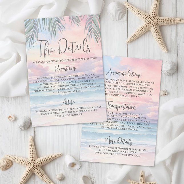 Vattenfärg Strand Bröllop Detaljer Tilläggskort (Watercolor Beach Wedding Details Enclosure Card )
