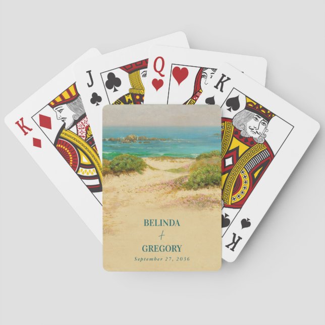 Vattenfärg Strand Kust Bröllopsdestination Casinokort (Baksidan)