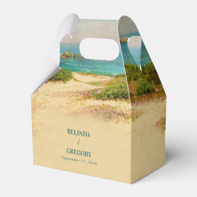 Vattenfärg Strand Kust Bröllopsdestination Presentaskar (Framsidan Sidan)