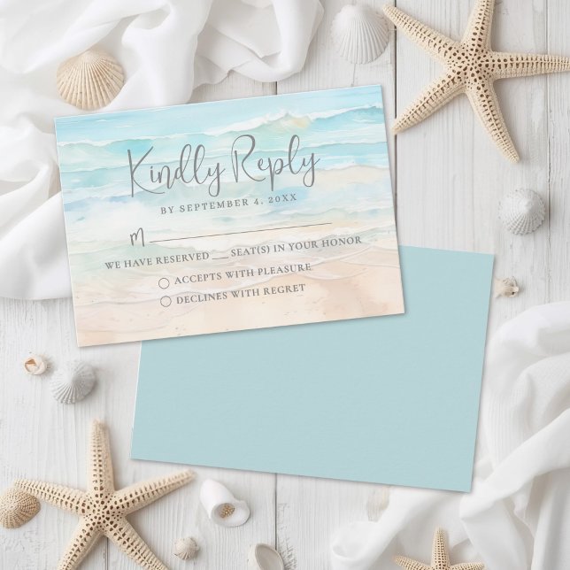 Vattenfärg Strandbröllop RSVP Svarskort OSA Kort (Watercolor Beach Wedding RSVP Reply Card)