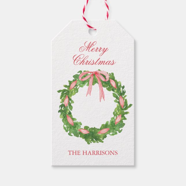 Vattenfärg Stripe Ribbon God jul Presentetikett (Framsidan)