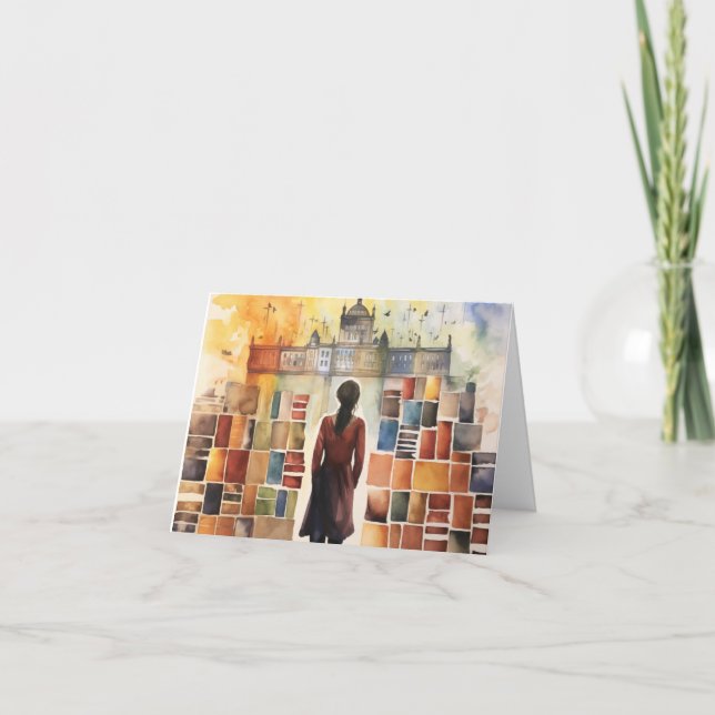 Vattenfärg Student i bokar tomt mappat antecknings Tack Kort (Framsida)