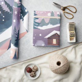 Vattenfärg Stuga på Snöigt Berg Presentpapper
