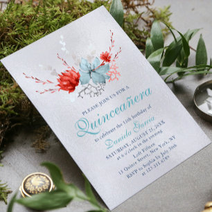 Vattenfärg Succulent Blommigt Botanical Quinceañer Inbjudningar