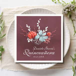 Vattenfärg Succulent Blommigt Botanical Quinceañer Pappersservett
